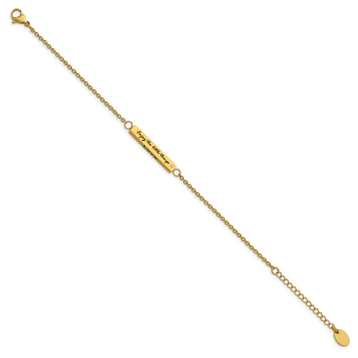 Bracelets TreasureFineJewelers Chisel Stainless Steel Polished Yellow IPplated with CZ LOVE DREAM LAUGH Enjoy the little things 7 inch Bracelet with 15 inch Extension