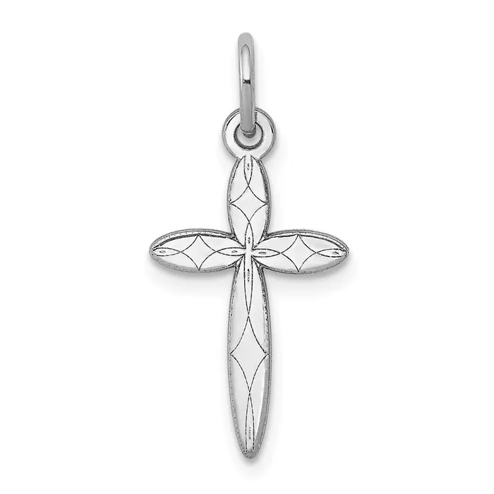 Charm Necklaces TreasureFineJewelers 14K White Gold Laser Designed Cross Charm Charm Necklaces TreasureFineJewelers 14K White Gold Laser Designed Cross Charm