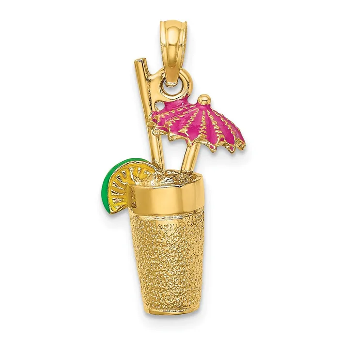 Charm Necklaces TreasureFineJewelers 14k Yellow Gold 3D Cocktail Drink wFuschia Enamel Umbrella and Lime Charm Charm Necklaces TreasureFineJewelers 14k Yellow Gold 3D Cocktail Drink wFuschia Enamel Umbrella and Lime Charm