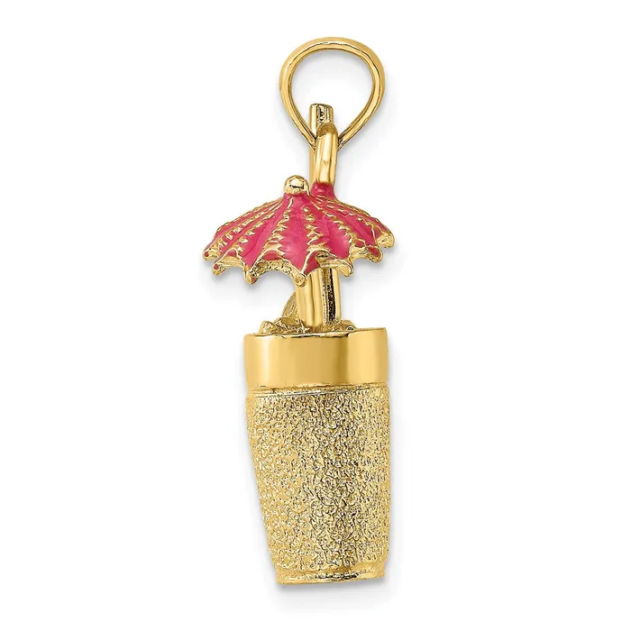 Charm Necklaces TreasureFineJewelers 14k Yellow Gold 3D Cocktail Drink wFuschia Enamel Umbrella and Lime Charm