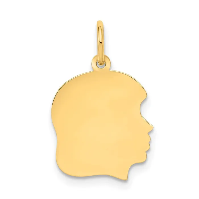 Charm Necklaces TreasureFineJewelers 14k Yellow Gold Plain Medium 011 Gauge Facing Right Engravable Girl Head Charm Charm Necklaces TreasureFineJewelers 14k Yellow Gold Plain Medium 011 Gauge Facing Right Engravable Girl Head Charm