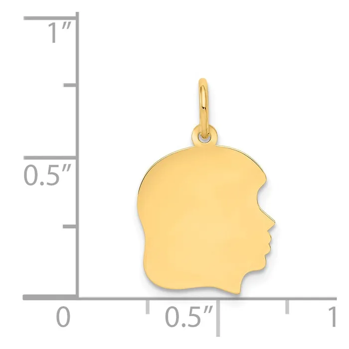 Charm Necklaces TreasureFineJewelers 14k Yellow Gold Plain Medium 011 Gauge Facing Right Engravable Girl Head Charm