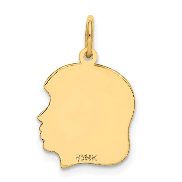 Charm Necklaces TreasureFineJewelers 14k Yellow Gold Plain Medium 011 Gauge Facing Right Engravable Girl Head Charm