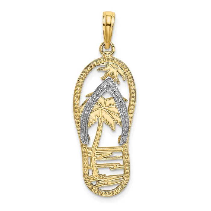 Charm Necklaces TreasureFineJewelers 14k Yellow Gold Rhodium wRhodium Palm Tree FlipFlop Charm Charm Necklaces TreasureFineJewelers 14k Yellow Gold Rhodium wRhodium Palm Tree FlipFlop Charm