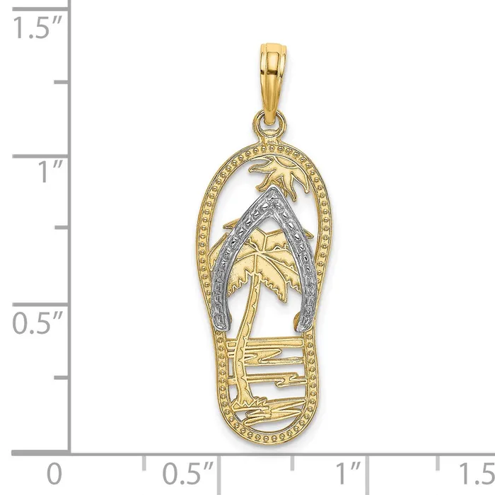 Charm Necklaces TreasureFineJewelers 14k Yellow Gold Rhodium wRhodium Palm Tree FlipFlop Charm