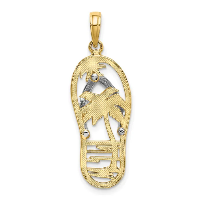 Charm Necklaces TreasureFineJewelers 14k Yellow Gold Rhodium wRhodium Palm Tree FlipFlop Charm