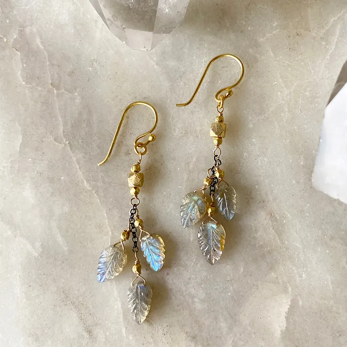 Labradorite Cascade Leaf Earrings Robindira Unsworth Earrings