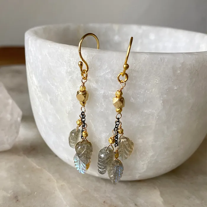 Labradorite Cascade Leaf Earrings Robindira Unsworth Earrings