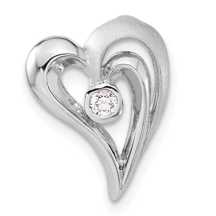 Necklaces Sterling Silver Polished and Satin CZ Heart Chain Slide TreasureFineJewelers