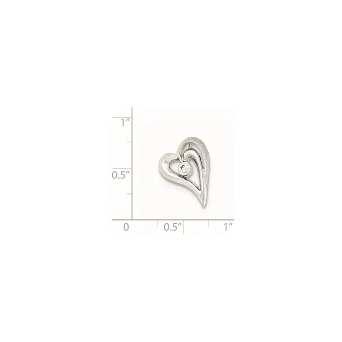 Necklaces Sterling Silver Polished and Satin CZ Heart Chain Slide TreasureFineJewelers