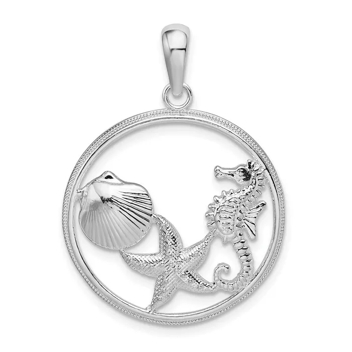 Necklaces Sterling Silver Polished Sea Life Round Pendant TreasureFineJewelers