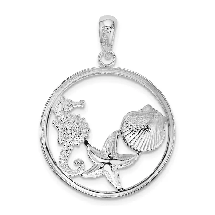 Necklaces Sterling Silver Polished Sea Life Round Pendant TreasureFineJewelers