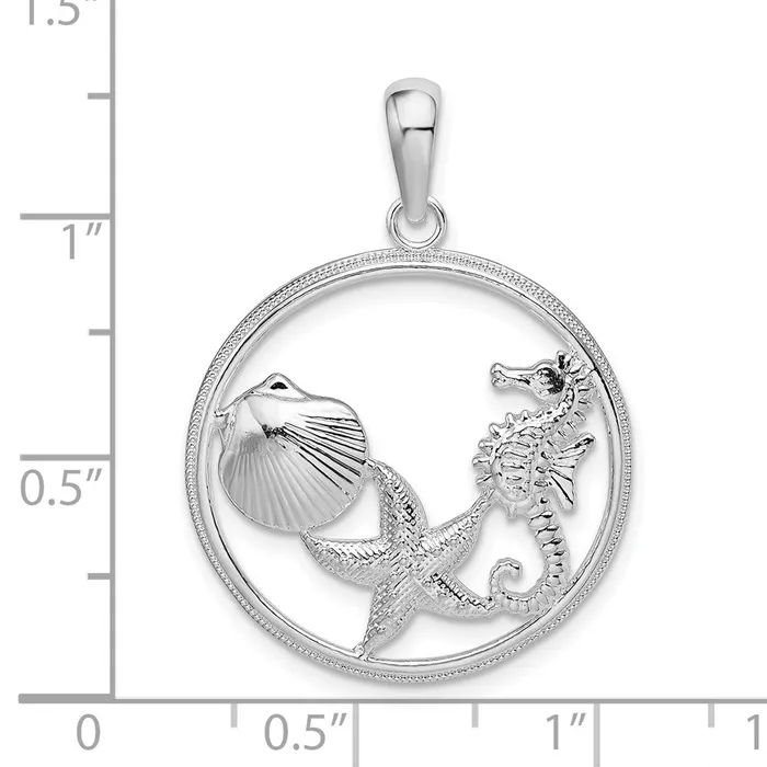 Necklaces Sterling Silver Polished Sea Life Round Pendant TreasureFineJewelers