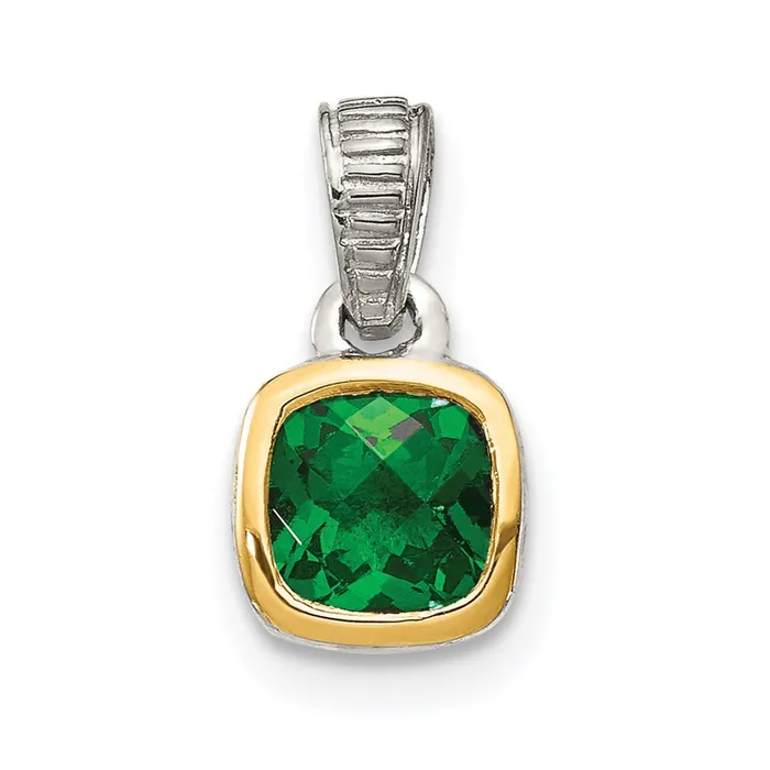 Necklaces Sterling Silver w 14K Accent Created Emerald Pendant TreasureFineJewelers