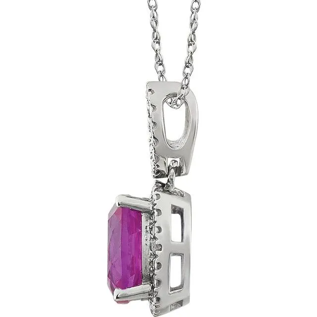 Necklaces TreasureFineJewelers 14K White Gold LabGrown Pink Sapphire 03 CTW Natural Diamond 18 Necklace