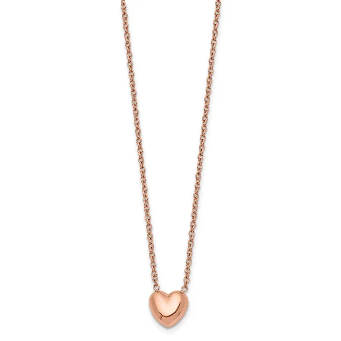 Necklaces TreasureFineJewelers Stainless Steel Polished Rose IPplated Heart 175in Necklace