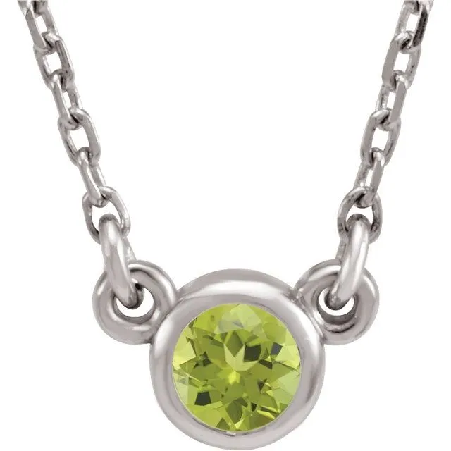 Necklaces TreasureFineJewelers Sterling Silver 3 mm Round Peridot BezelSet Solitaire 16 Necklace