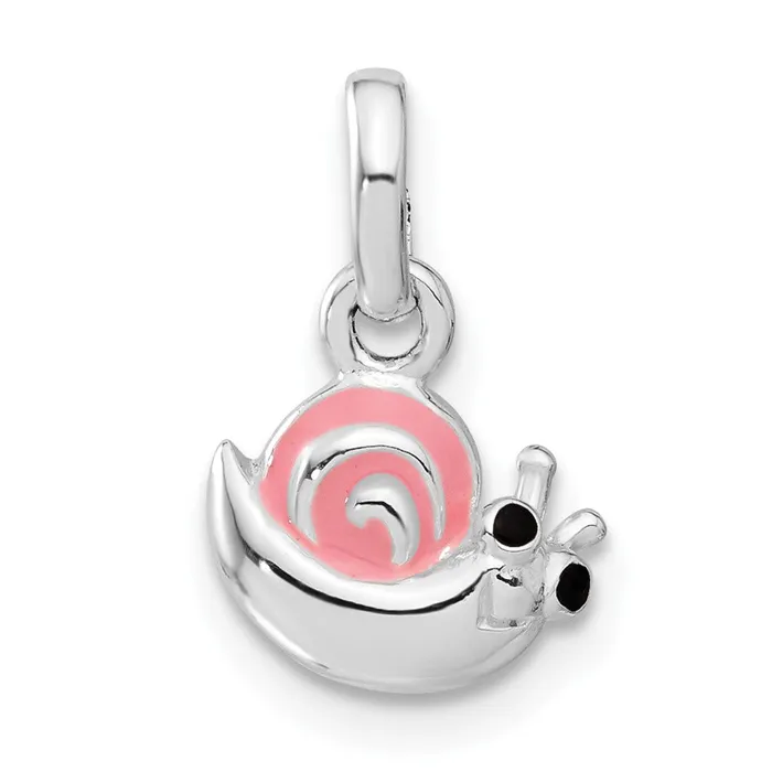 Necklaces TreasureFineJewelers Sterling Silver Pink Enamel Snail Kids Pendant