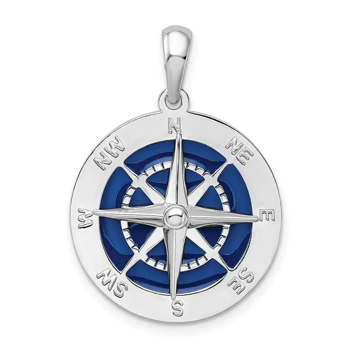 Necklaces TreasureFineJewelers Sterling Silver Polished Enameled Large Compass Pendant