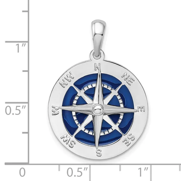Necklaces TreasureFineJewelers Sterling Silver Polished Enameled Large Compass Pendant