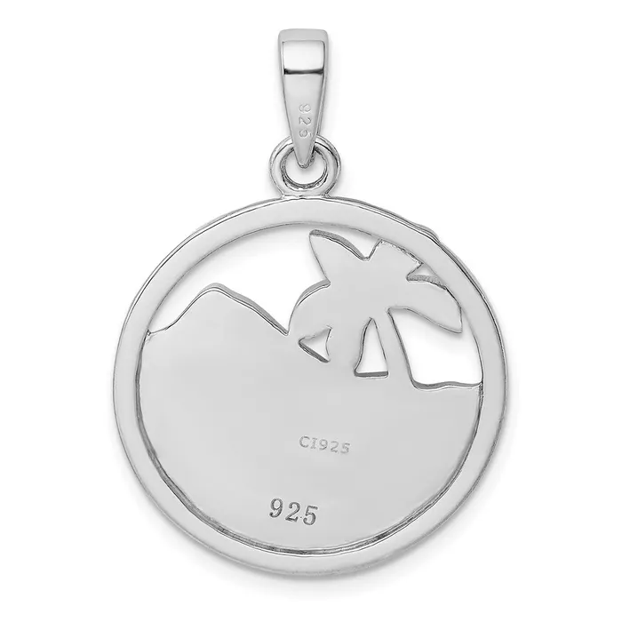 Necklaces TreasureFineJewelers Sterling Silver Rhodplated Created Opal Palm Tree Ocean Pendant