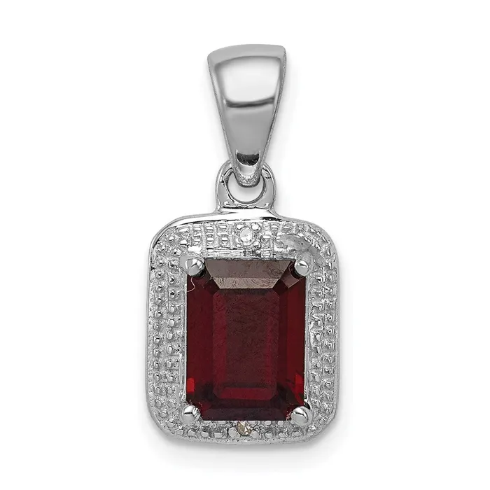 Necklaces TreasureFineJewelers Sterling Silver Rhodium Emeraldcut Garnet Diamond Pendant