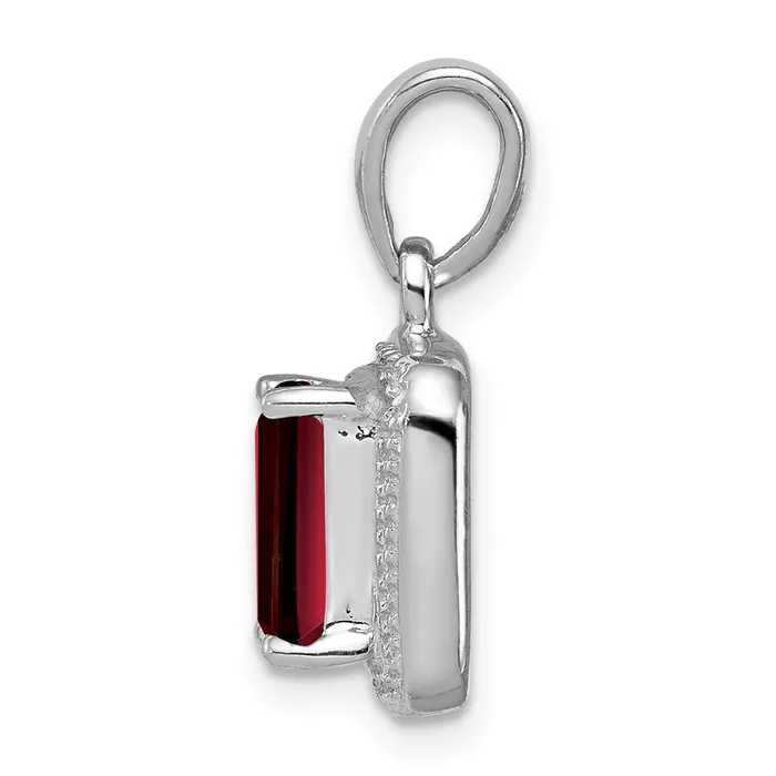 Necklaces TreasureFineJewelers Sterling Silver Rhodium Emeraldcut Garnet Diamond Pendant