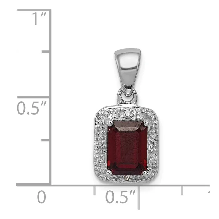 Necklaces TreasureFineJewelers Sterling Silver Rhodium Emeraldcut Garnet Diamond Pendant
