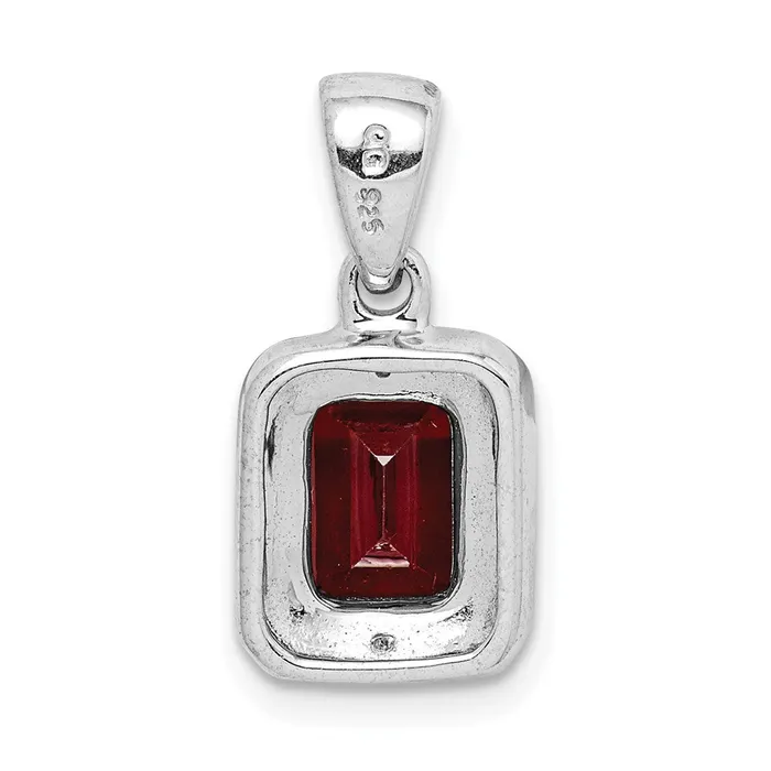 Necklaces TreasureFineJewelers Sterling Silver Rhodium Emeraldcut Garnet Diamond Pendant