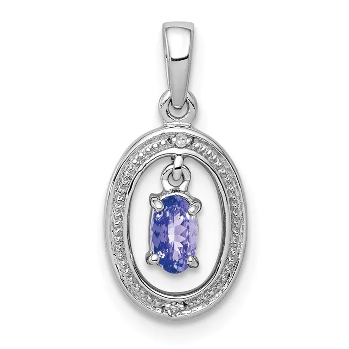 Necklaces TreasureFineJewelers Sterling Silver Rhodium Plated Diamond and Tanzanite Oval Pendant