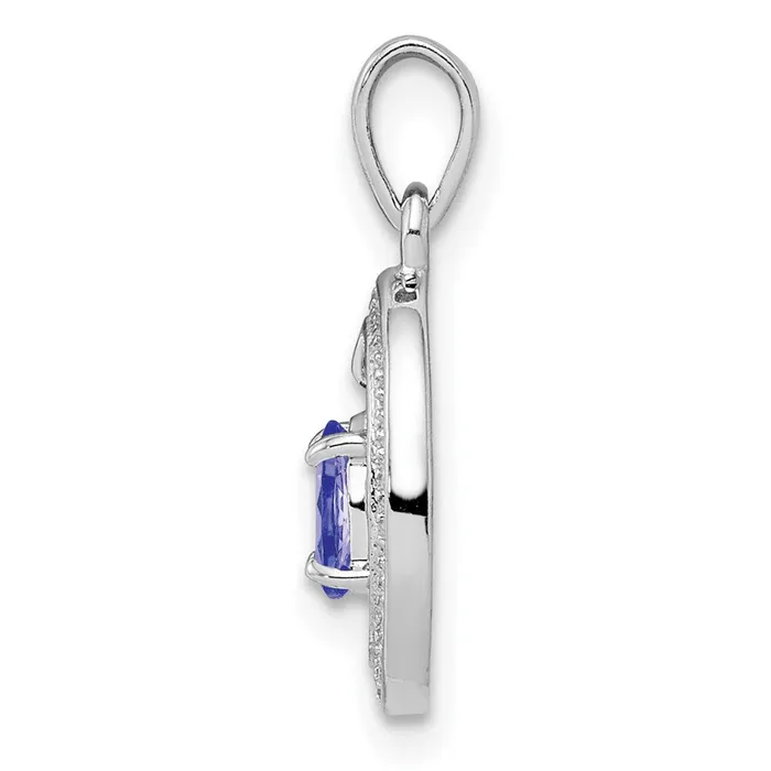Necklaces TreasureFineJewelers Sterling Silver Rhodium Plated Diamond and Tanzanite Oval Pendant
