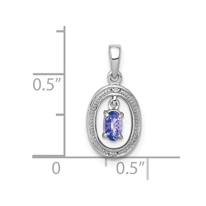Necklaces TreasureFineJewelers Sterling Silver Rhodium Plated Diamond and Tanzanite Oval Pendant