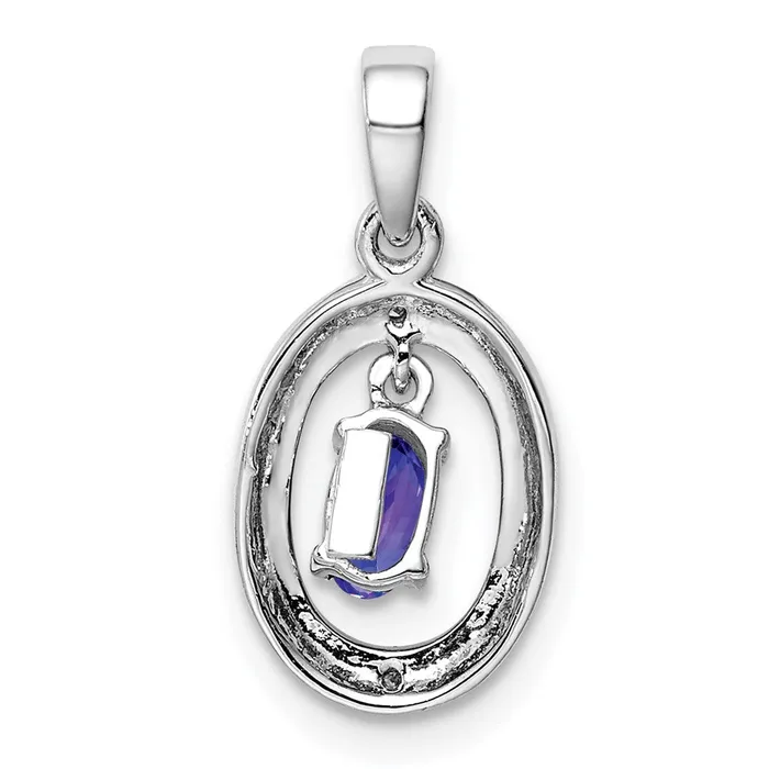 Necklaces TreasureFineJewelers Sterling Silver Rhodium Plated Diamond and Tanzanite Oval Pendant
