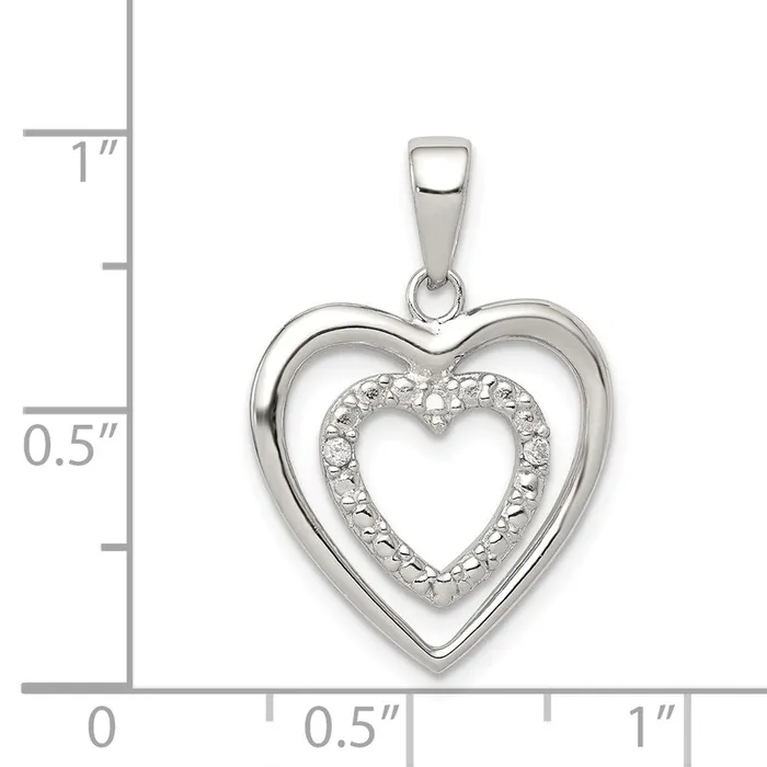 Necklaces TreasureFineJewelers Sterling Silver Rhodiumplated Polished CZ Double Heart Pendant