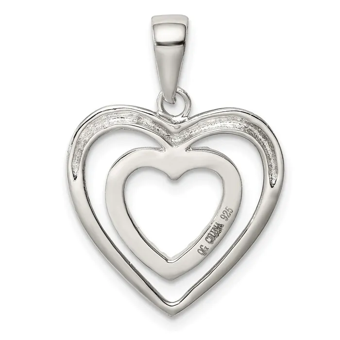 Necklaces TreasureFineJewelers Sterling Silver Rhodiumplated Polished CZ Double Heart Pendant