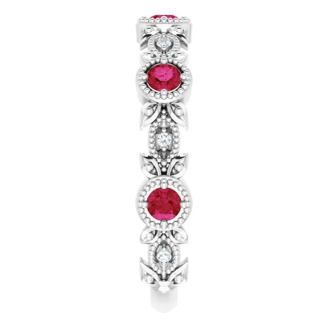 Rings 14K White Natural LabGrown Ruby 03 CTW Natural Diamond Leaf Ring TreasureFineJeweler