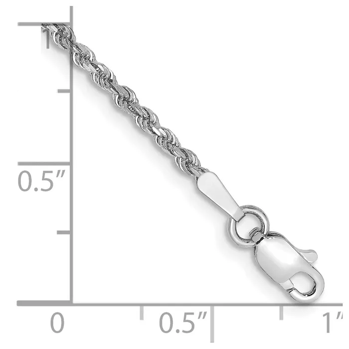 Rings TreasureFineJewelers 14K White Gold 6 inch 175mm Diamondcut Rope with Lobster Clasp Chain