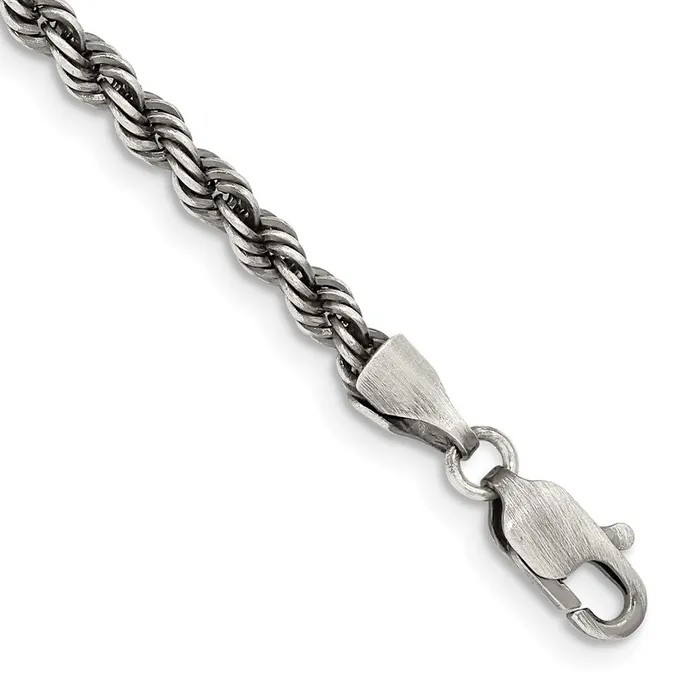 Rings TreasureFineJewelers Sterling Silver Rutheniumplated 3mm Rope Chain Rings TreasureFineJewelers Sterling Silver Rutheniumplated 3mm Rope Chain