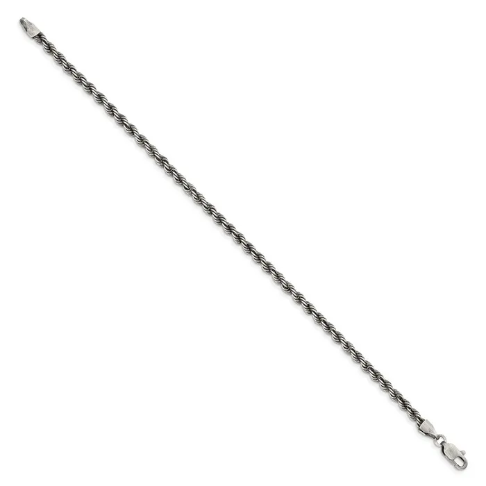 Rings TreasureFineJewelers Sterling Silver Rutheniumplated 3mm Rope Chain