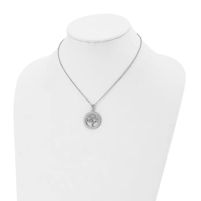 Stainless Steel Polished wPreciosa Crystal Tree of Life w2in ext Necklace TreasureFineJewelers Necklaces