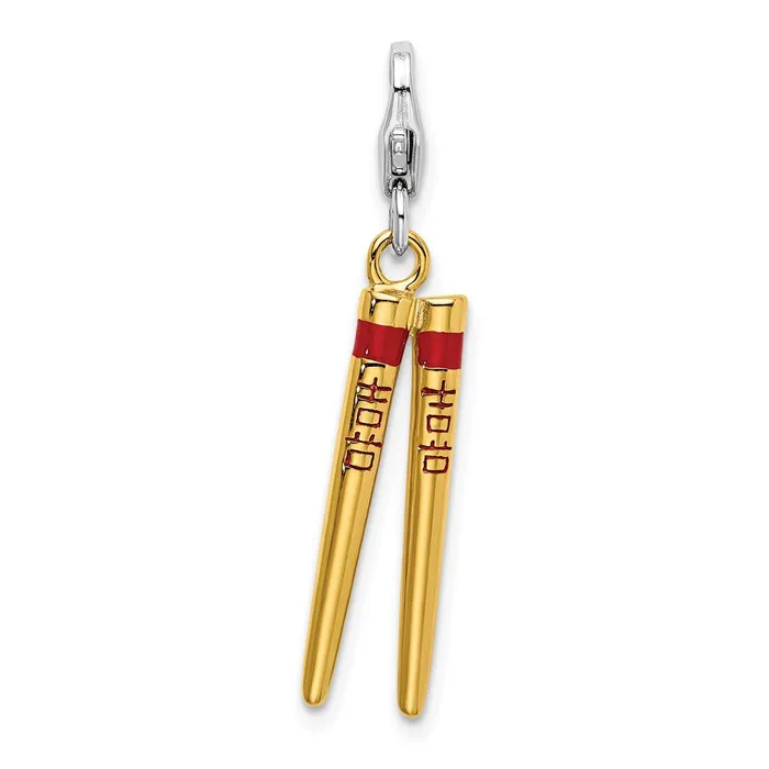 Sterling Silver 3D Enameled Goldplated Chopstick wLobster Clasp Charm TreasureFineJewelers Rings
