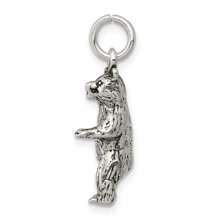 Sterling Silver Antiqued Textured Bear Standing up Pendant TreasureFineJewelers Necklaces