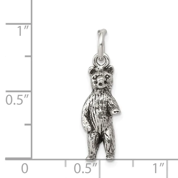 Sterling Silver Antiqued Textured Bear Standing up Pendant TreasureFineJewelers Necklaces