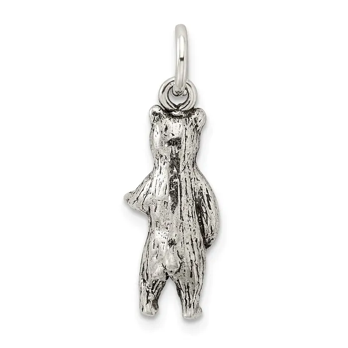 Sterling Silver Antiqued Textured Bear Standing up Pendant TreasureFineJewelers Necklaces