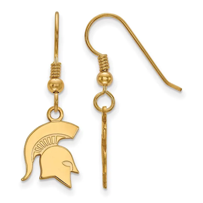 Sterling Silver Goldplated Michigan State University Spartan Small Dangle Wire Earrings TreasureFineJewelers Earrings