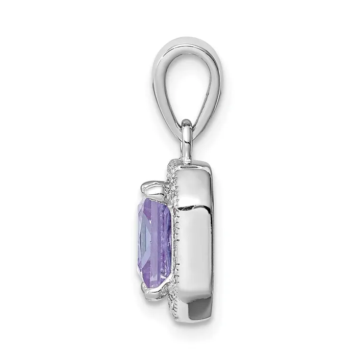 Sterling Silver Rhodium Plated Clear CZ and Square Lt Purple CZ Pendant TreasureFineJewelers Necklaces