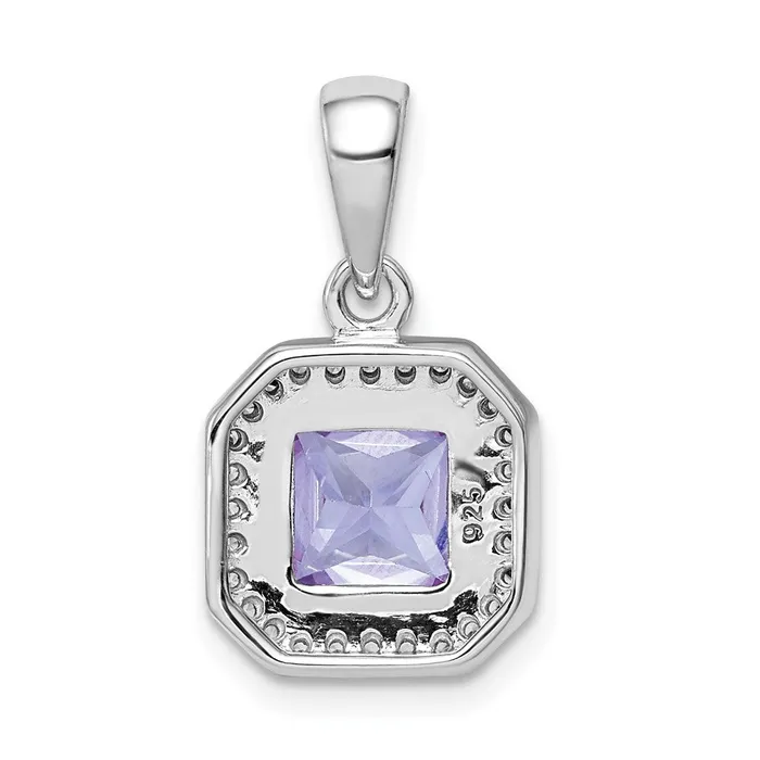 Sterling Silver Rhodium Plated Clear CZ and Square Lt Purple CZ Pendant TreasureFineJewelers Necklaces