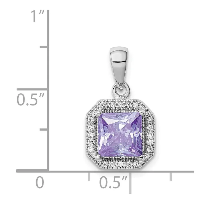 Sterling Silver Rhodium Plated Clear CZ and Square Lt Purple CZ Pendant TreasureFineJewelers Necklaces