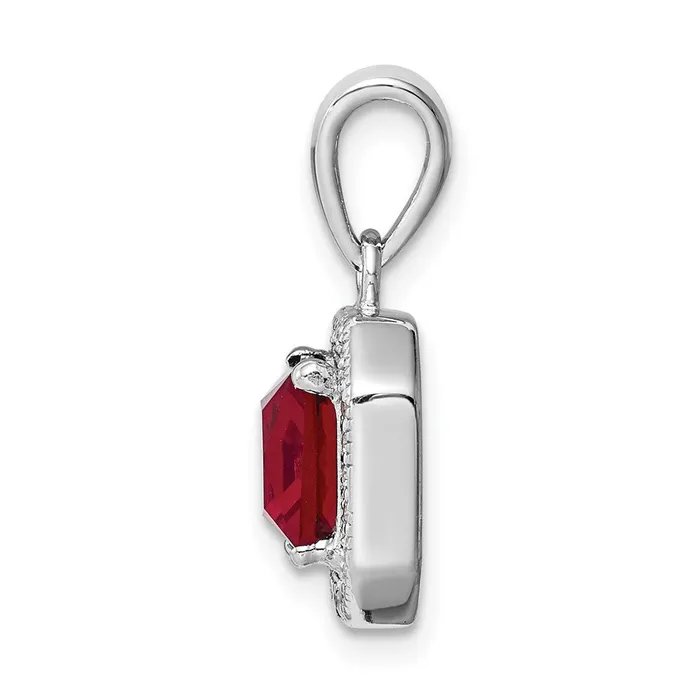 Sterling Silver Rhodium Plated Clear CZ and Square Red CZ Pendant TreasureFineJewelers Necklaces