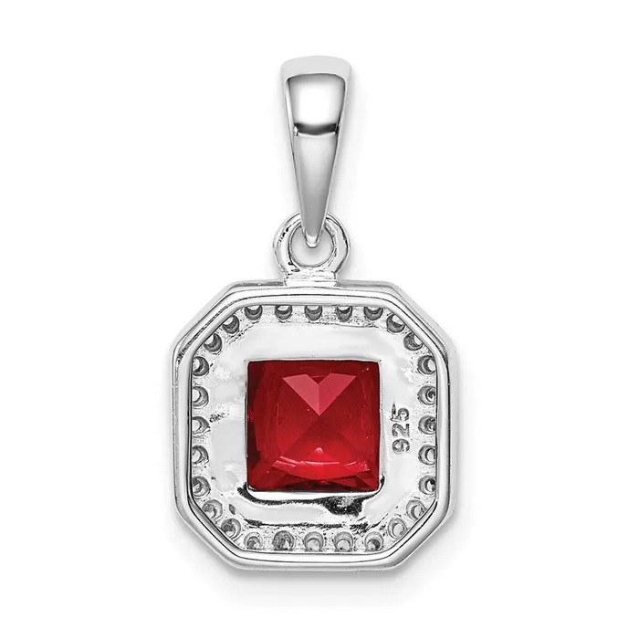 Sterling Silver Rhodium Plated Clear CZ and Square Red CZ Pendant TreasureFineJewelers Necklaces